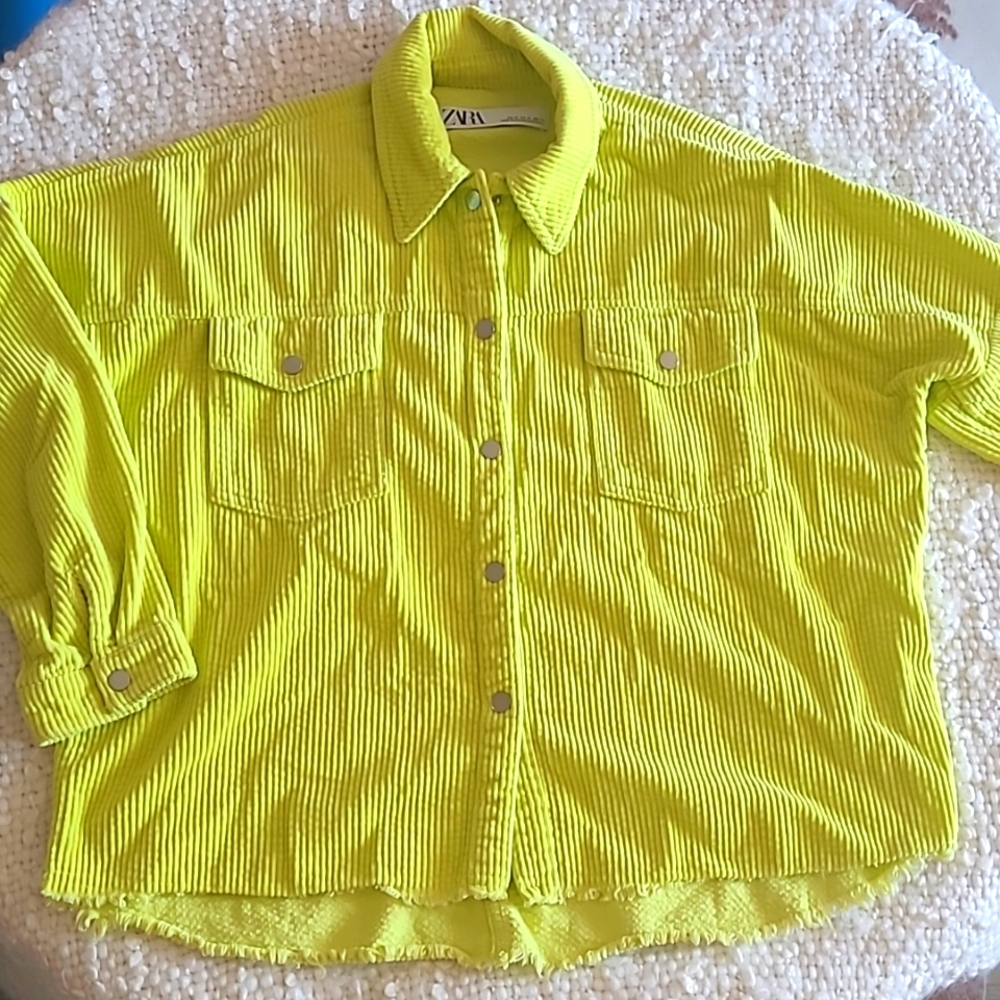 Zara Neon Yellow Ribbed Corduroy Overshirt Jacket